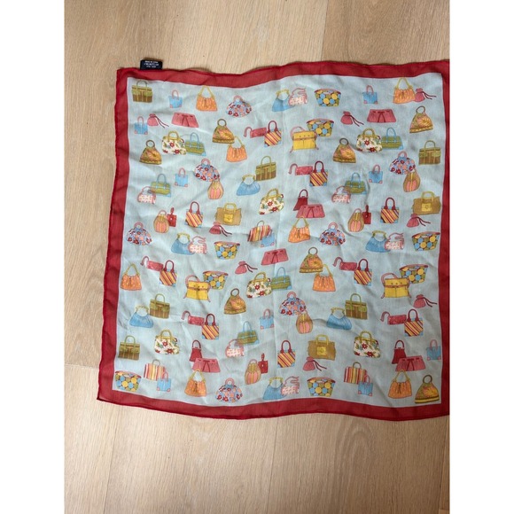 Cejon Silk Scarf Red Trim Handbag Purse Print Lightweight Neck Square - Picture 1 of 4